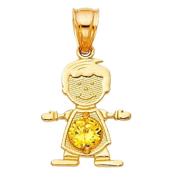 14k Real Yellow Gold November Birthstone CZ Boy Charm Pendant | birthday gift | - Picture 1 of 2